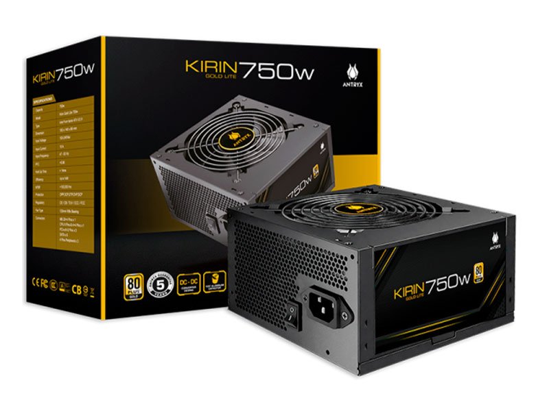 FUENTE DE PODER ANTRYX 750W  KIRIN 80PLUS GOLD LITE (GPW750S) No modular