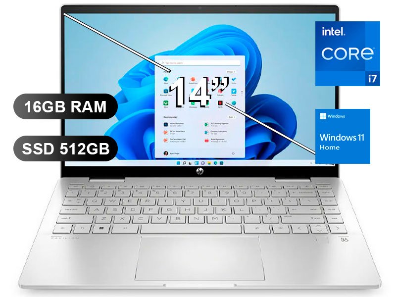 pulgadas»NB HP PAVILION X360 14-EK1001LA/ I7-1355U/ 16GB/ 512GB/ W11H/ 827F6LA/ 14″